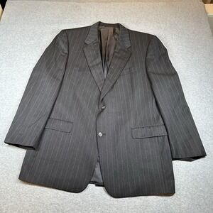 Vintage Burberry London Blazer Mens 46L Charcoal Gray Pinstripe Wool USA NOTE
